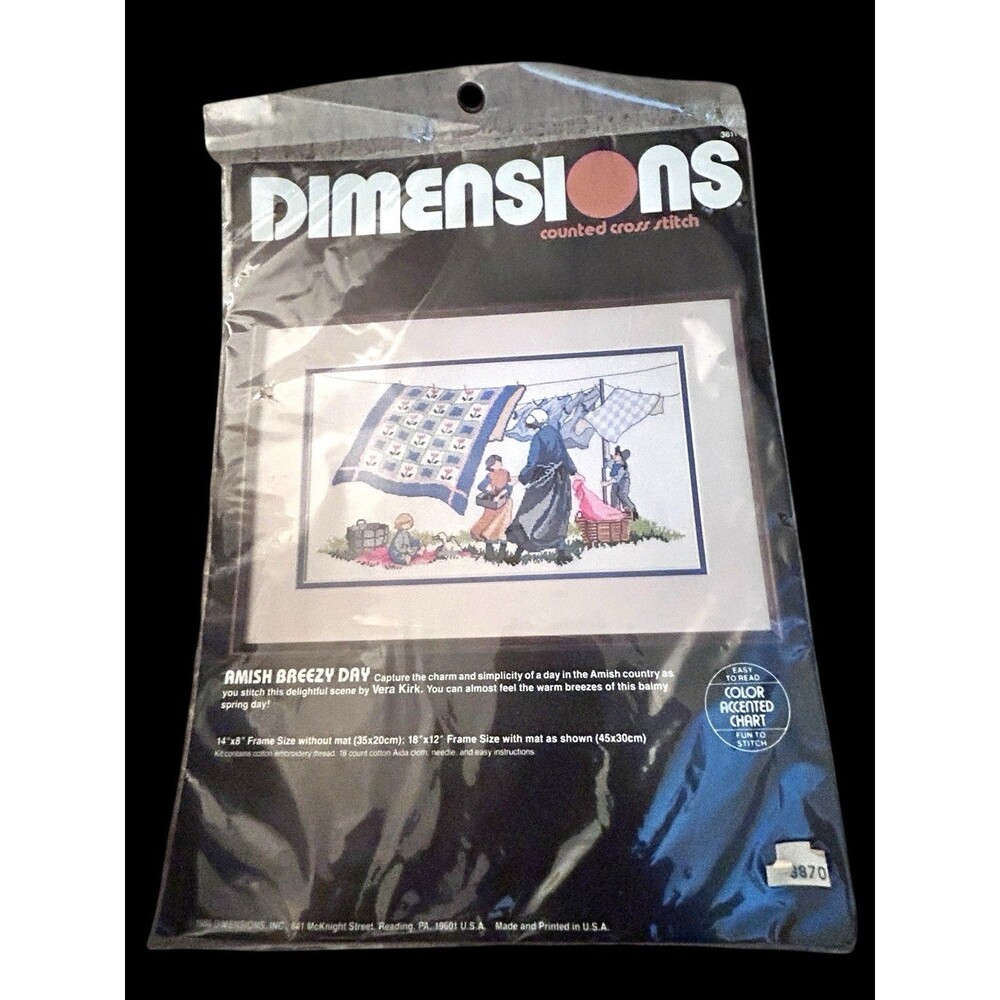 Vtg 1986 Dimensions 3611  AMISH BREEZY DAY Counted Cross Stitch Kit  "